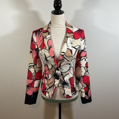 Rinascimento Italy Floral Blazer M Tailored Slim Fit Jacket Stretch Artsy Career
