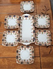 1930 Burgess Bros London Carlisle Ware 883 Blue Imari 6 Cake Plates And Platter