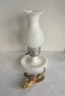 Vtg White Milk Glass Hobnail Hurricane Lamp Light Farmhouse Cottage Core Working