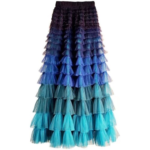 Damen elastischer Taille Tüll Rock geschichtet Tutu Netz abgestufter Farbverlauf Regenbogen Mode - Bild 20 von 32