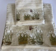 Toalla de baño decorativa Crossbill Orquídeas y trapo de lavado marfil floral blanco roto