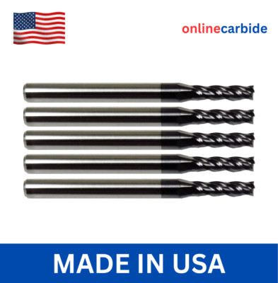 5 Pack 3/32'' Solid Carbide End Mills   4 Flute Stub Length TiAlN Coated USA