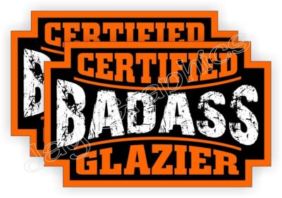 pair - Badass GLAZIER Vinyl Funny Hard Hat Helmet Sticker Decal