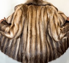 Real Fur Brown Muskrat Bisam Vintage Lines Lux Coat Jacket Fr229
