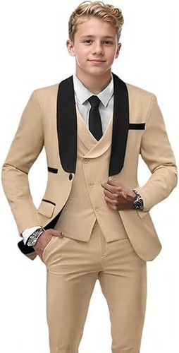 Boy Suit Formal Set Shawl Lapel Tuxedo Jacket Vest Pant Wedding Groom Party 3Pcs - Picture 4 of 30