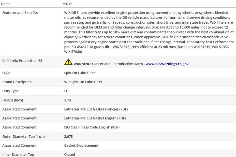 OEM Type Oil Filter WIX for JEEP COMMANDER 2008-2009 V8-4.7L - Image 3 of 4