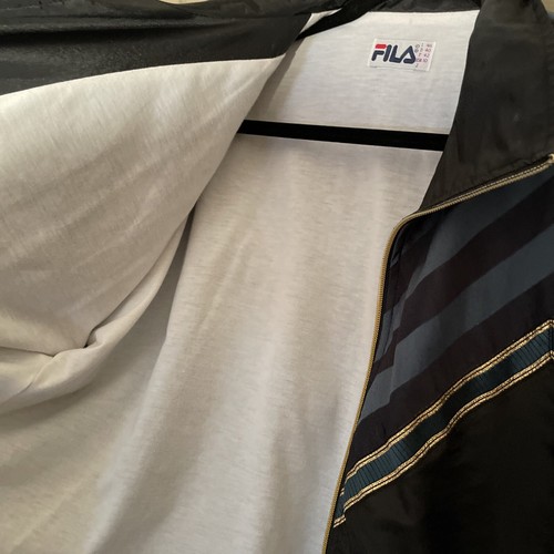 Vtg 80s FILA Track Suit Jacket + Pants Black Green Gold Zip Women's 10 - Picture 8 of 12