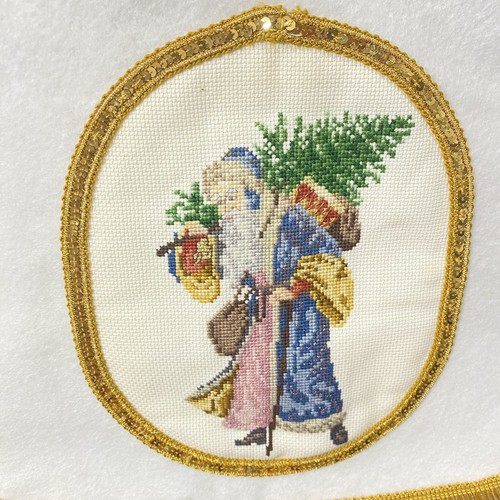 Needlepoint Vintage Handmade Finished Tree Skirt SANTAS Of THE WORLD Large - Picture 5 of 12