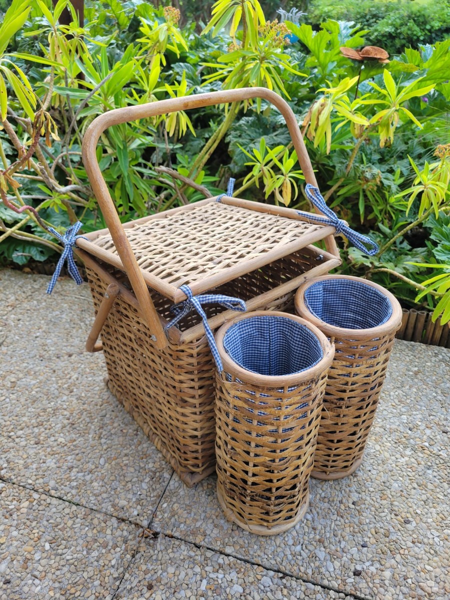 Grand Panier à Bouteilles En Osier Et Rotin Vintage 74 Cm - Déco Rustique Et Rangement Pratique