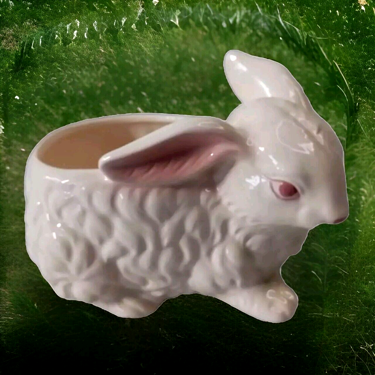 VINTAGE MID CENTURY  LEFTON ?? CERAMIC BUNNY PLANTER Glossy