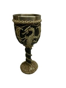 Medieval Dragon Skeleton Ossuary Chalace 7.25 in Black Cream Wine Glass