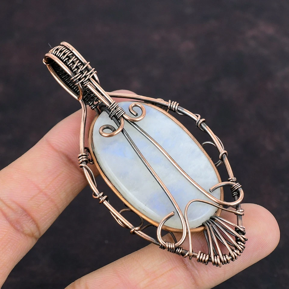 Arco Iris Piedra Luna Cobre Regalo San Valentín Alambre Envuelto Árbol de la Vida Colgante 3.31" Foto 4 de 4