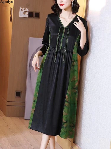 Women Buckle Spring Summer Loose Retro Casual Tunic Boho Shirt Midi Dress Kaftan - Bild 8 von 15