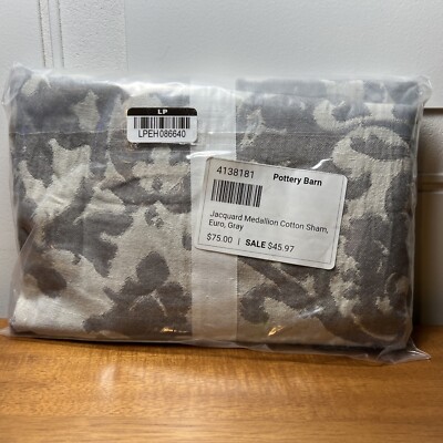 Pottery Barn Euro Jacquard Medallion Cotton/Linen Sham, Gray