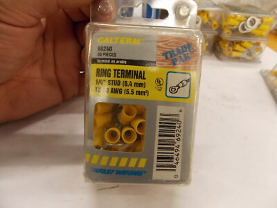 New 50 pcs Calterm 69240 Yellow Ring Terminal 1/4'' Stud  12-10 AWG  H3
