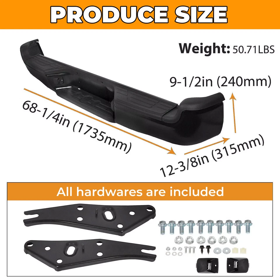 Complete Black Rear Step Bumper Assembly For 2005-2015 2007 2011 Toyota Tacoma - Image 2 of 4