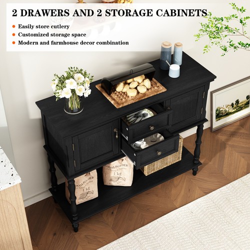Retro Wood Console Table W/ 2 Drawers and Cabinets for Entryway Living Room - Picture 14 of 46