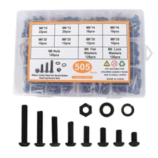 505Pcs Metric M6 Bolt Assortment Button Head Hex Socket Cap Screws Bolts Nut Kit