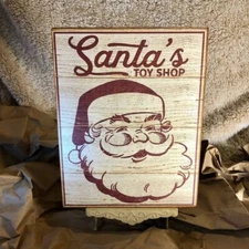 Santa's Toy Shop Christmas, Retro, Vintage Style  Handcrafted Plaque / Sign