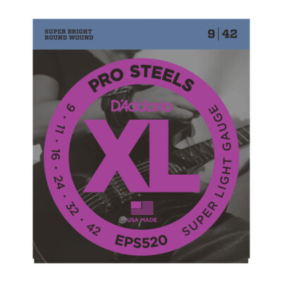 D'Addario EPS520 XL Pro Steels Round Wound Electric Guitar Strings; gauges 9-42