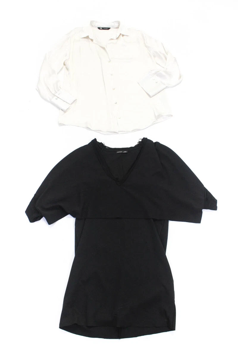 zara black blouse with white collar