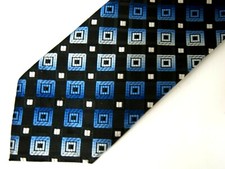 Vtg Croft  Barrow Mens Necktie Tie Black Blue Geometric 57"