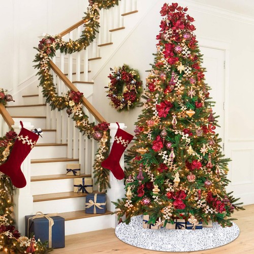 Wupios 60 Zoll Weihnachtsbaum Rock extra groß dick Baumröcke Pailletten weiß - Bild 3 von 5