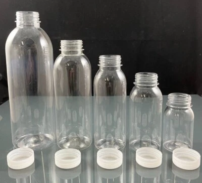 Tamper Evident Plastic Bottles with caps 125ml 250ml 330ml 500ml 1L Round Clear