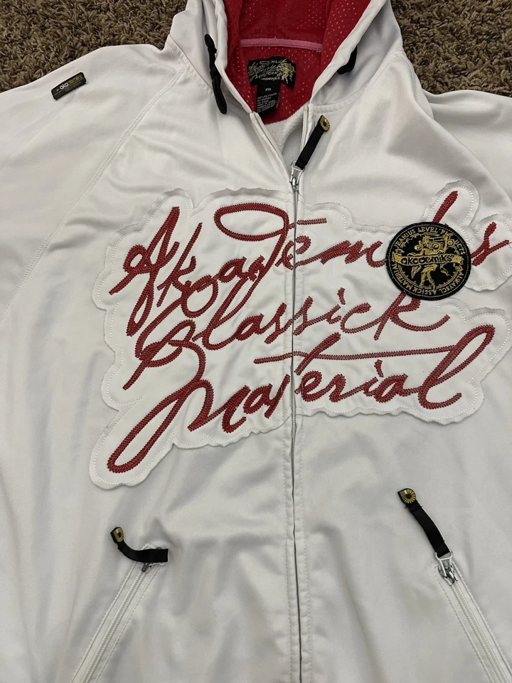 Винтажный Y2K Akademiks Classics куртка белый красный разминка куртка полный молнии мужской размер 2XL - Изображение 3 из 4