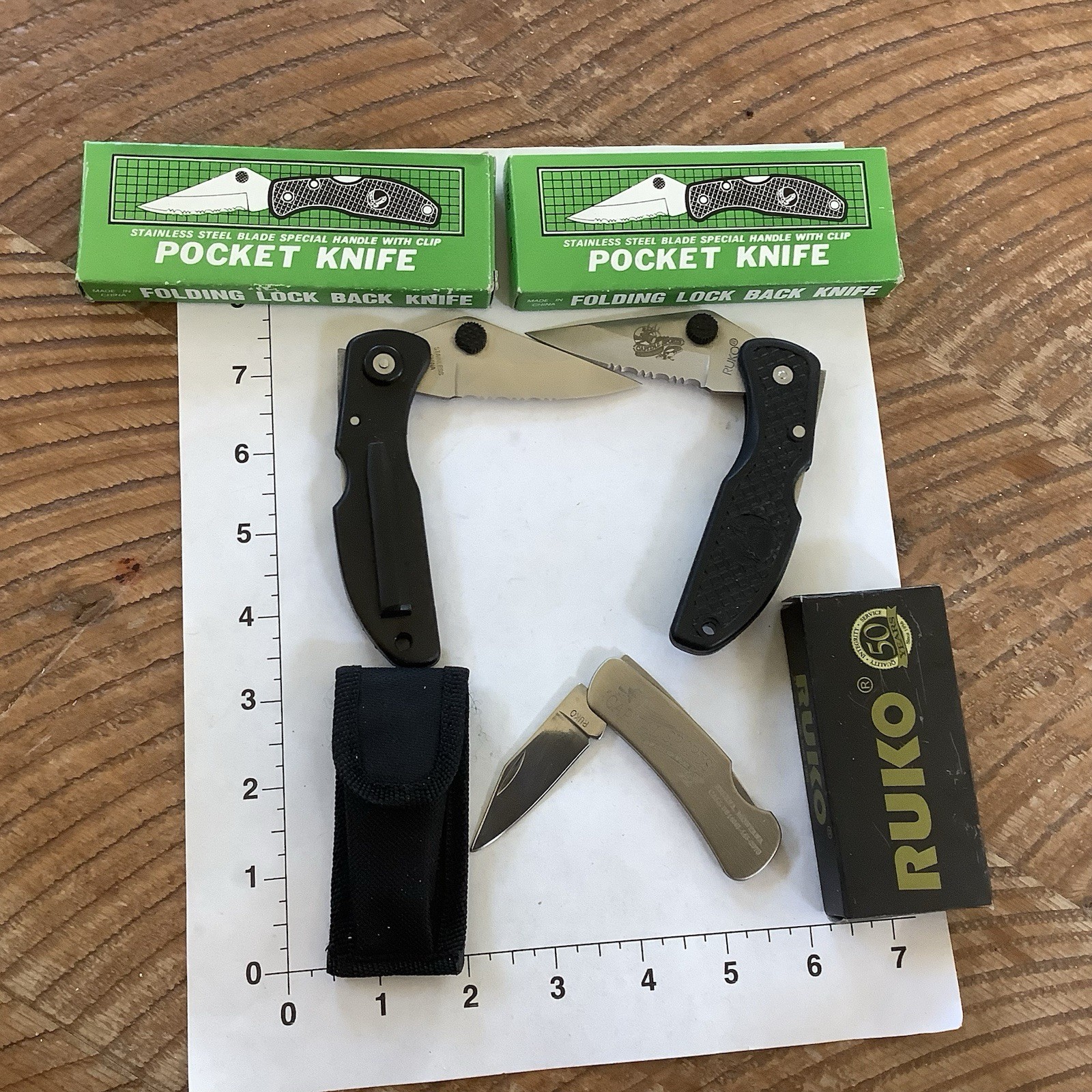 Ruko Pocket Knife and 2 Stainless Steel Clip Knives Embossed Lot Of 3