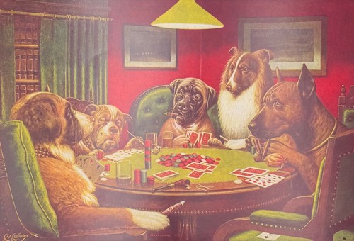 Dogs Playing Poker 12x15.5 Print A Bold Bluff, Humor, Man Cave Decor, Gift Idea