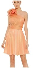Mac Duggal Coral Orange One Floral Shoulder Chiffon Mini Dress Size 2 298