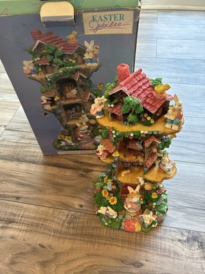 Vintage 1990's Kmart Easter Bunny Jubilee Tree House Bird Village Decor Display