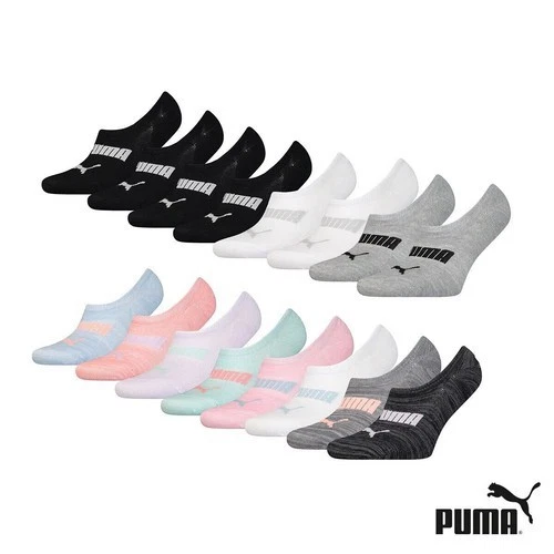 Puma Ladies No Show Sock, 8 Pack in Black and Pastels Colour UK 2.5-5 and UK 6-8