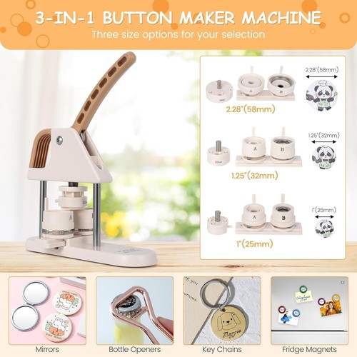 Button Maker Machine Pin Badge Maker 2.28"/1.25"/1"/3-in-1 Badge Making - Picture 12 of 18