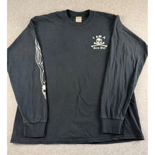 Vintage 2000 Sick Boy Motorcycles Long Sleeve Graphic T-Shirt Mens Large Black - product listing photo