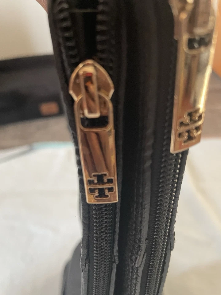 Tory Burch Botas Negras Pull-on Cuero Tacón Hasta la Rodilla Para Mujer 6.5 M Hebilla Cremallera Foto 2 de 4