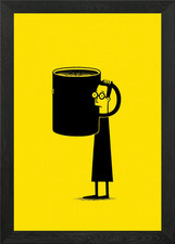 Man with Oversized Coffee Cup Framed Wall Art Poster Canvas Print Picture