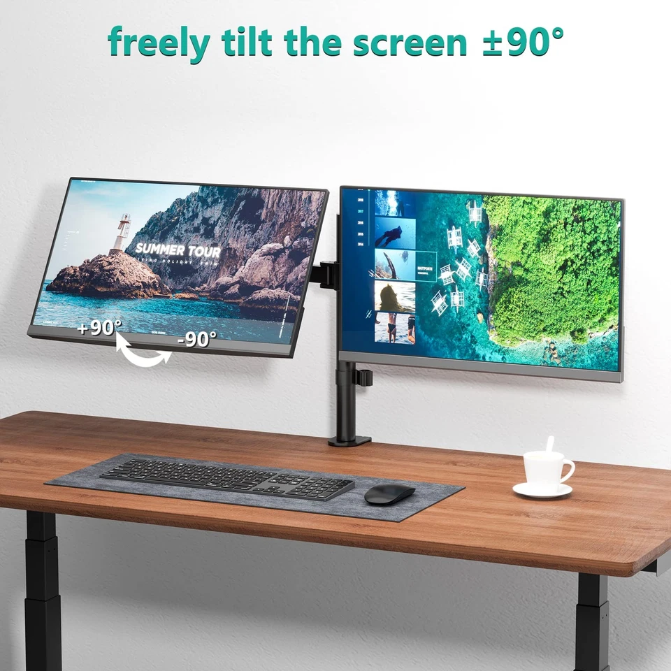 WALI Dual LCD Monitor Fully Adjustable Desk Mount Stand Fits 2 Screens up to 27 - Image 4 of 4