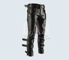 HANDMADE GENUINE LEATHER MEN'S PANTS Classic Biker Buckle Style Casual Wear
