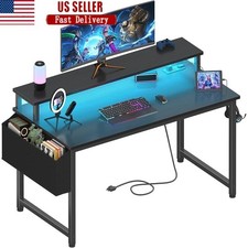 Gaming Desk W/ RGB LED Lights USB Power Strip Monitor Stand Multi-Functional