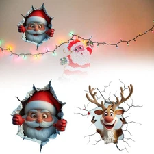 3D Reindeer Break-Through Wall Decal, Vinyl Christmas Wall Stickers CW