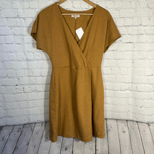 Madewell Dress Women's Small Mustard Natural Cross Front Flutter Sleeve Minidres