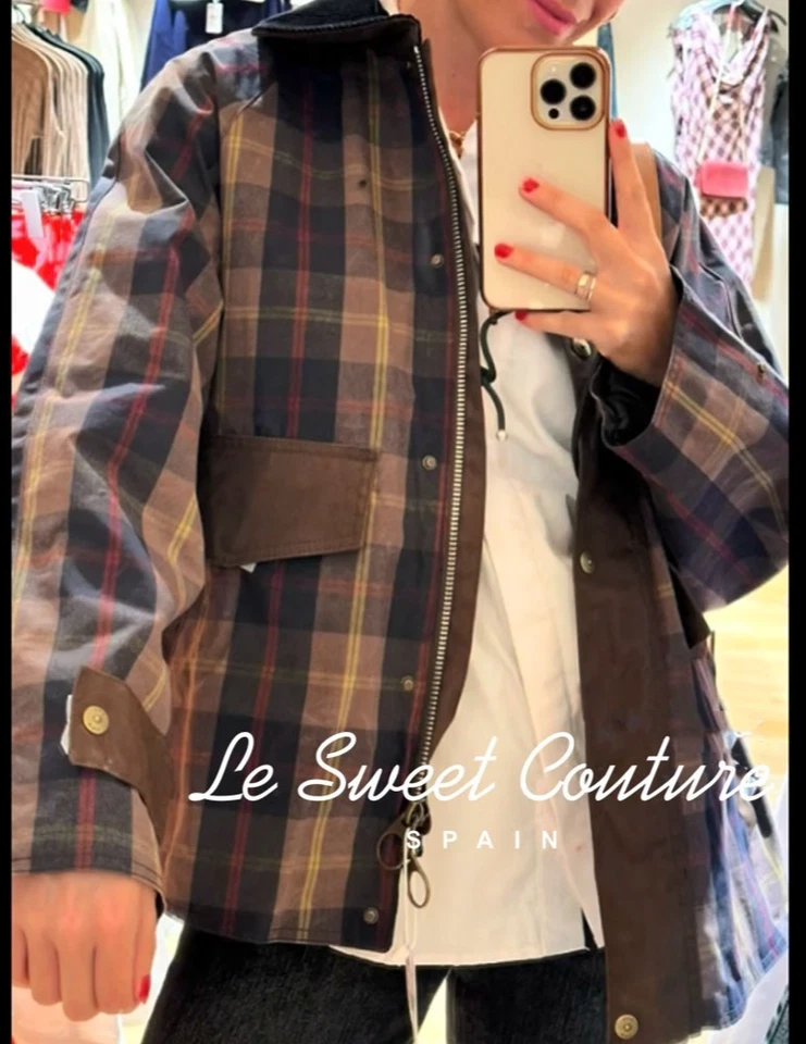 MANGO NWT FW25 Checked parka with contrasting collar NAVY JACKET 87044072 - Image 2 of 4