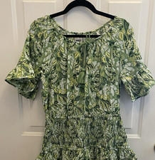 Aerie Smocked Waist Mini Sundress Floral Kelly Green Womens M Boho Festival