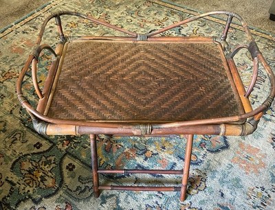 Gorgeous Bamboo And Rattan Serving Tray Two piece 28''h., 25''w. Amazing VTG Piece