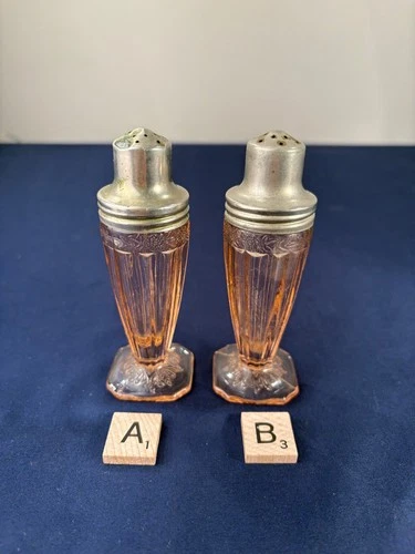 Pink Adam Salt and Pepper, Jeanette Glass Company, Vintage Depression Glass.
