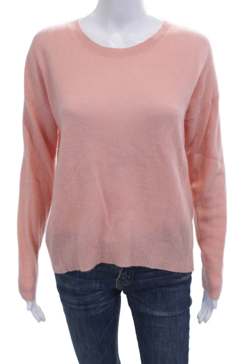 360 Cashmere Unisex Pullover Crew Neck Pink 100% Cashmere Long Sleeve Size S