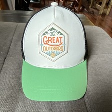 Outdoor Trucker Hat - White Green Black Mesh Back Adjustable - Youth.