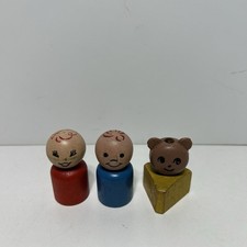 (3) Fisher Price Little People Wooden straight Body Vintage